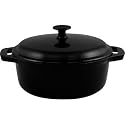 Cast Iron Cookware to Tableware Round Casserole Stew Pot (and lid) (Black) - 4Ltr 30.5 x 24 x 17cm - Offers attractive presentation from the oven to the table
