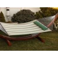 Bliss Hammocks Classic Poly Quilted Hammock With Pillow - Green Stripe by Bliss