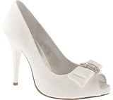 Nina Women's Elke Open-Toe Pump,White Satin,7.5 M US