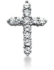 14K White Gold Round Diamond Share Prong Set Cross Pendant (3.30ct)