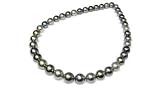 10 x 11mm natural multicolor Black Tahitian south sea cultured pearl round necklace 17