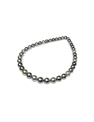10 x 11mm natural multicolor Black Tahitian south sea cultured pearl round necklace 17"