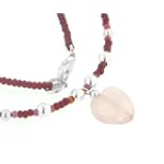Sterling Silver Rose Quartz Heart and Red Seed Beaded 16" Choker Necklace