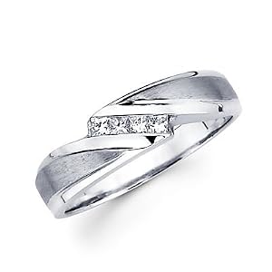 14k White Gold Princess Cut Diamond Womens Wedding Ring Band .15 ct (G ... 14k White Gold Princess Cut Diamond Womens Wedding Ring Band .15 ct (G ...