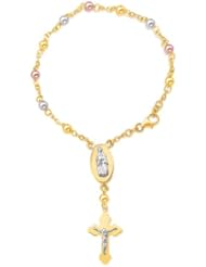 14K Tri-Color Gold Rosary Style Bracelet