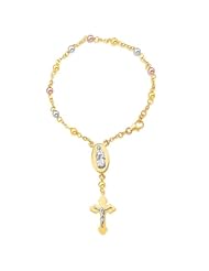 14K Tri-Color Gold Rosary Style Bracelet