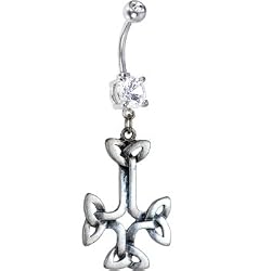 Crystalline Double Gem Celtic Cross Belly Ring