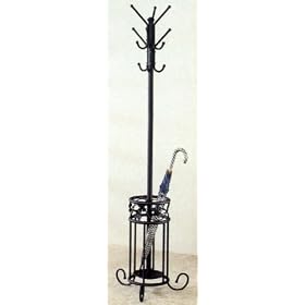 <b>Sandy Black Finish Metal Coat Rack Stand w/Umbrella Stand</b>