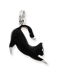 Genuine .925 Sterling Silver Black Enamel Cat Charm. 100% Satisfaction Guaranteed.