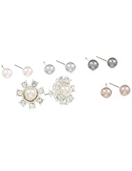 Simulated Pearl Silver-tone 5-Pair Earrings with Jacket Set