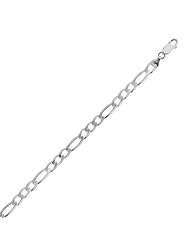 Silver with Non-Rhodium Finish 5.0mm wide Shiny Diamond Cut Figaro Chain with Lobster Clasp