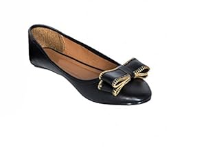 Women's Black Classic Finish Zip Bow Ballerinas (Black, US 10 - UK 8)