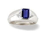 14K White Gold Emerald-cut Created Sapphire and Diamond Men's Ring