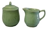 Chinese celadon sugar and creamer set, gold fish pattern - porcelain