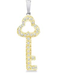 10k White and Yellow Two 2 Tone Gold Round Diamond Key Charm Pendant (.15 cttw)