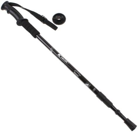 3-section adjustable telescopic pole with ergonomic Adjustable Telescopic AntiShock Trekking Hiking Walking Stick Pole 26 " to 53 " with Compass - Black