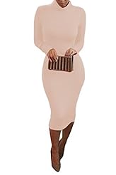 Long Sleeves Turtleneck Knee Length Stretchy Cotton Bodycon Dress/Party Dress 