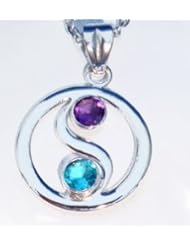 925 St Sterling Silver Yin Yang Karma Chakra Gemstone Jewelry Blue Zircon Purple Amethyst 1 by 1 inch With A Beautiful Heavily Plated St Silver Chain