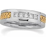 14K Two-Tone Gold Diamond Handwoven Wedding Band Duo - Gent's Ring