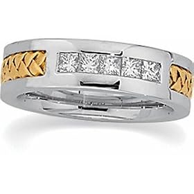 14K Two-Tone Gold Diamond Handwoven Wedding Band Duo - Gent's Ring