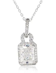 Diamond Veneer Radiant Rectangular Cubic-Zirconia Double Bail Pendant Necklace, 9"