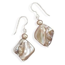 Cultured Freshwater Pearl and Shell French Wire Earrings