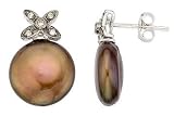 10-11mm Cultured Freshwater Chocolate Coin Pearl and Brown Diamond 14K White Gold Earrings