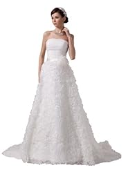 A-line Strapless Lace-Up Ruched Organza Spring Fall Winter Wedding Dress  with a Court Train  With a Ribbon  and a Sash 