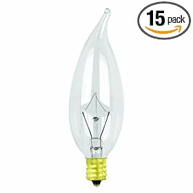  Feit Electric 40CFC/15-130 40-Watt Flame Tip Bulb with Chandelier Candelabra Base, Clear, 15 Pack