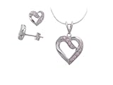 Sterling Silver Pink CZ Lined Heart Necklace and Earring Set