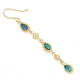 14K DANGLE EARRINGS W/ 6X4MM BLUE TOPAZ & CZ