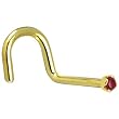 Solid 18KT Yellow Gold (July) 1.5mm Genuine Ruby Right Nostril Screw- 18 Gauge