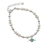 Silver and Green Peppermint Candy Czech Pearl Beaded Charm Bracelet Jewelry