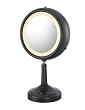 Fluorescent Lighted 2 Sided 5X to 1X Vanity Mirror in Dark Bronze
