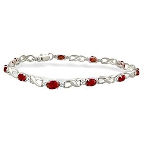 14K White Gold Genuine Oval Ruby and Diamond Bracelet by Jewels For Me