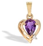 14K Yellow Gold Genuine Pear Amethyst and Diamond Pendant