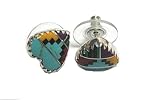 Native American Sterling Silver Multi Stone Inlay Post Earrings in Heart Shape