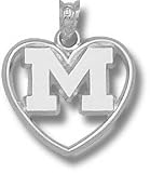 Michigan Wolverines Solid Sterling Silver ''M'' Polished Heart Pendant