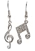 Silver Treble Clef & Double 16th Note Dangle Earrings with Crystal accents