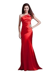 Satin Lace Ruched Beaded Floor Length One Shoulder Natural   Waistline Sheath Mermaid Prom Dress 