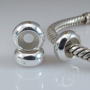 TWO GENUINE SOLID STERLING SILVER 925 PLAIN STOPPER BEADS - TO FIT PANDORA, BIAGI, TROLLBEADS, CHAMILIA AND ALL SIMILAR 3MM BRACELETS
