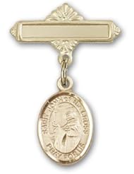 Gold Filled Baby Badge with St. John of the Cross Charm and Polished Badge Pin