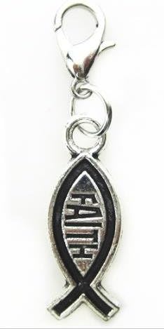 1 Inspirational FAITH Fish Lobster Clasp Charm, Silver Plated Antique Finish Pendant Charm for Zipper Pull, Purse, DIY, Arts &amp; Craft, Backpack, Keychain, Unique, Religious, Gift Charm (SKU190)