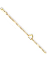 10k Semi-Solid Yellow Gold Rolo Open Heart Anklet 10"