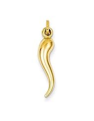 14k Yellow Gold Hollow Italian Horn Charm 1 1/8"
