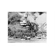 USS West Virginia alight in Pearl Harbor - 12x18 Framed Print in Black Frame (17x23 finished)