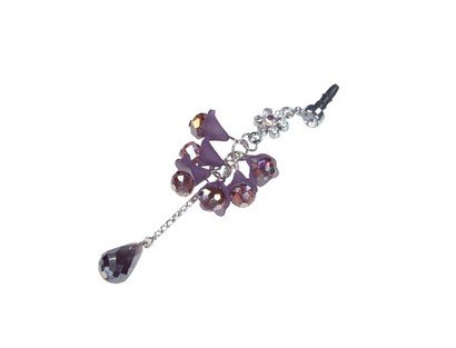 Plastic Diamante Purple Drops Dust Cap with Pendant for Cell Phone 3.5mm Jack