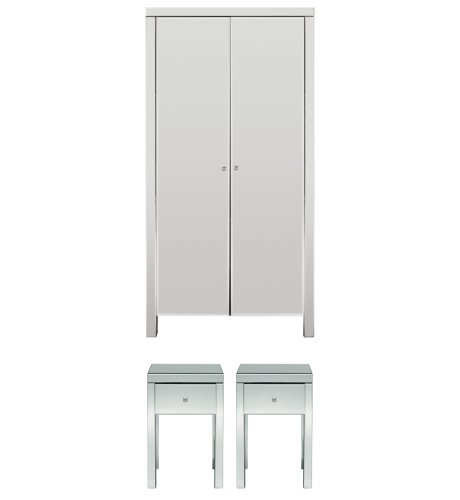 Mirrored Collection Wardrobe & 2 Bedside Tables
