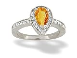 14K White Gold Genuine Pear Citrine and Diamond Couture Ring