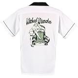 Wicked Wrenches Bowling Shirt White & Black Classic